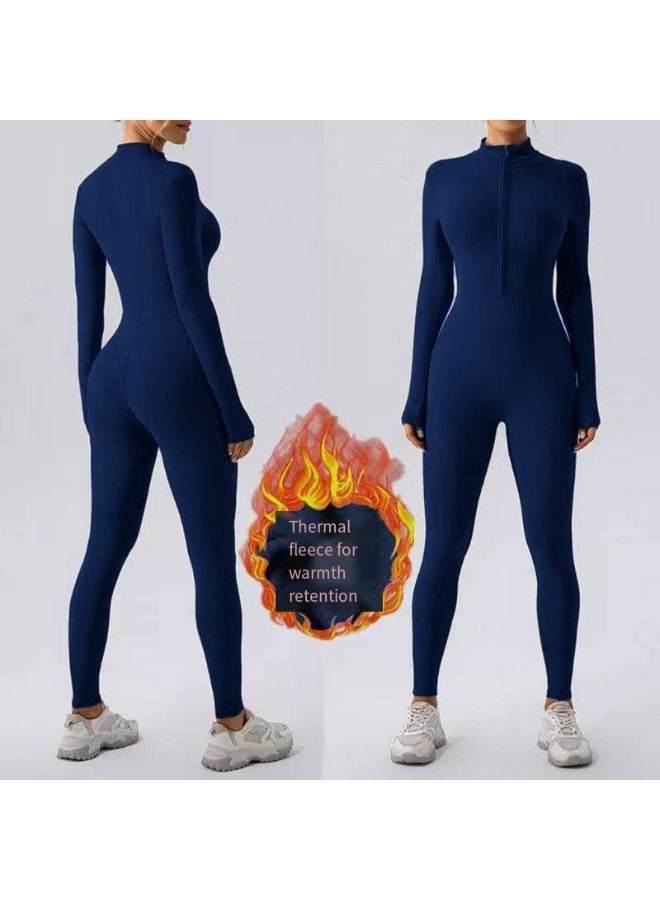 general Zip-up tight fleece winter and autumn one-piece yoga suit, warm one-piece clothing, running and fitness wear - Image 1