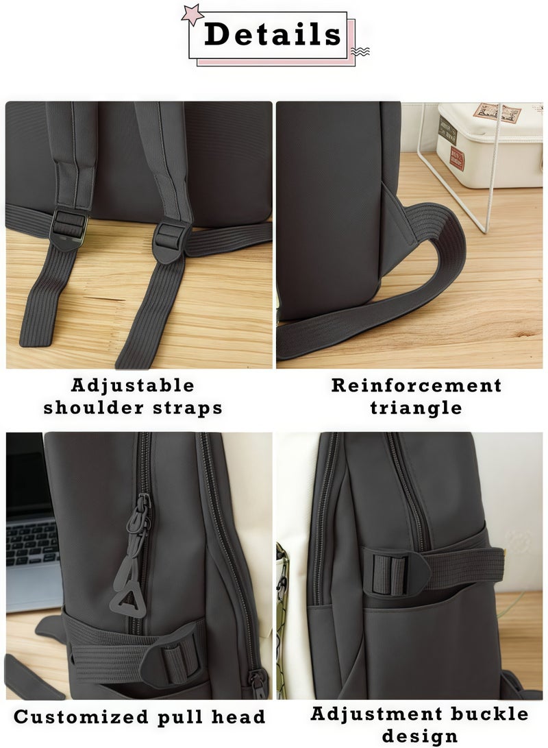 4Pcs School Backpack, School Bags Set Backpacks with Pendant Lunch Bag, Pencil Case, Handbag for Teen Girls School Backpack Canvas Bag Adult Backpack Set (Black)  - Image 5