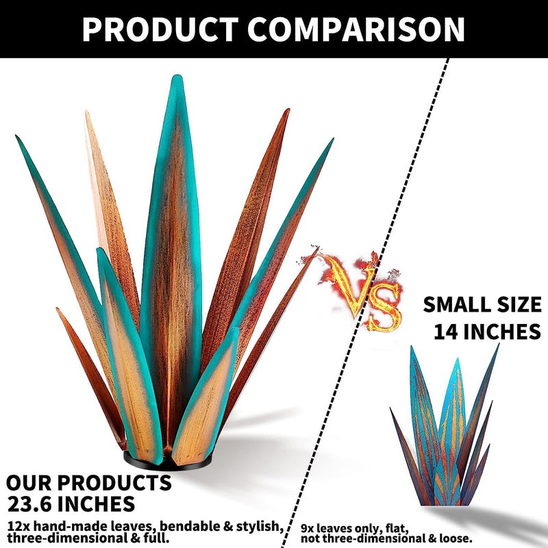 KODIBO Large Tequila Rustic Sculpture, Agave Plants for Outdoor Patio, Home Decor Hand Painted Metal Garden Statue, Lawn Ornaments Yard Stakes (Blue - L) - Image 4