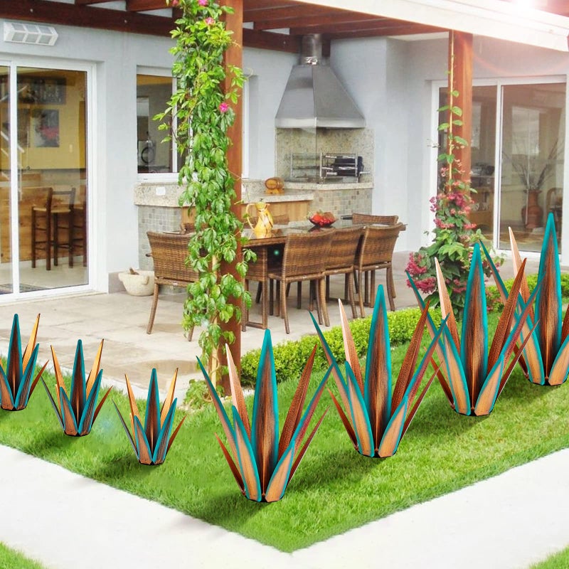 KODIBO Large Tequila Rustic Sculpture, Agave Plants for Outdoor Patio, Home Decor Hand Painted Metal Garden Statue, Lawn Ornaments Yard Stakes (Blue - L) - Image 3