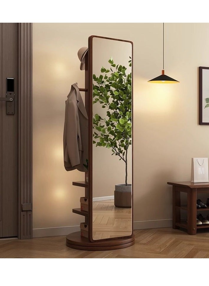 Full Length Mirror with Wheels, Swivel Solid Wood Frame Bedroom Floor Mirror, 67"X16" Full Body Mirror,Brown,67 x 16