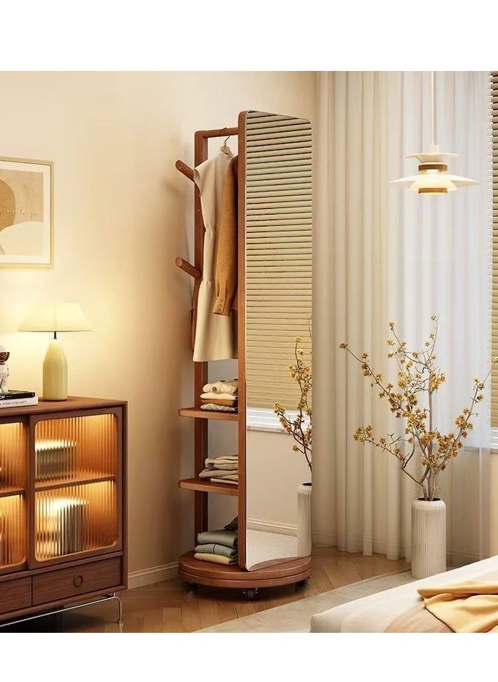 Full Length Mirror with Wheels, Swivel Solid Wood Frame Bedroom Floor Mirror, 67"X16" Full Body Mirror,Brown,67 x 16