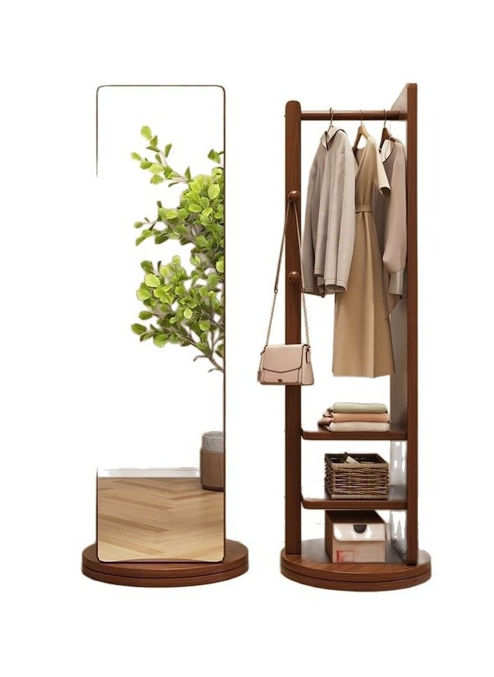 Full Length Mirror with Wheels, Swivel Solid Wood Frame Bedroom Floor Mirror, 67"X16" Full Body Mirror,Brown,67 x 16