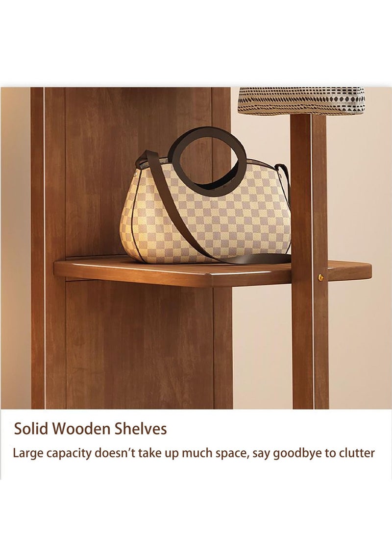 Full Length Mirror with Wheels, Swivel Solid Wood Frame Bedroom Floor Mirror, 67"X16" Full Body Mirror,Brown,67 x 16