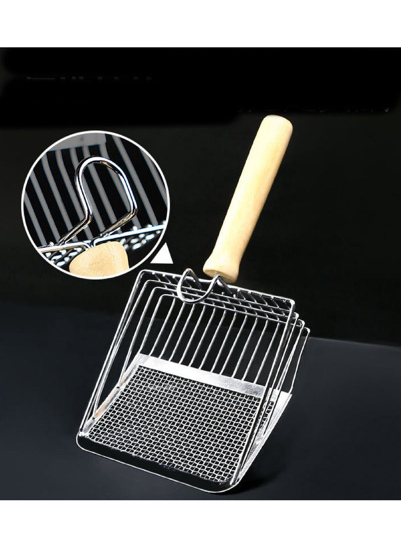 مغرفة فضلات القطط المعدنية المصنوعة من الفولاذ المقاوم للصدأ، مقبض غير قابل للانزلاق، مغرفة فضلات القطط متينة عالية الجودة وغير لاصقة - Image 1