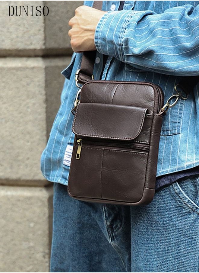 DUNISO Mens Leather Crossbody Bag Shoulder Bag with Adjustable Strap and Top Handle Multi-layer Functional New Trends Fashion Handbag  - Image 2