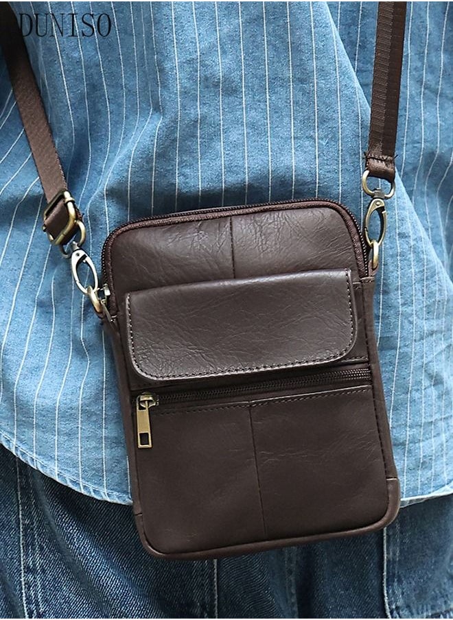 DUNISO Mens Leather Crossbody Bag Shoulder Bag with Adjustable Strap and Top Handle Multi-layer Functional New Trends Fashion Handbag  - Image 5