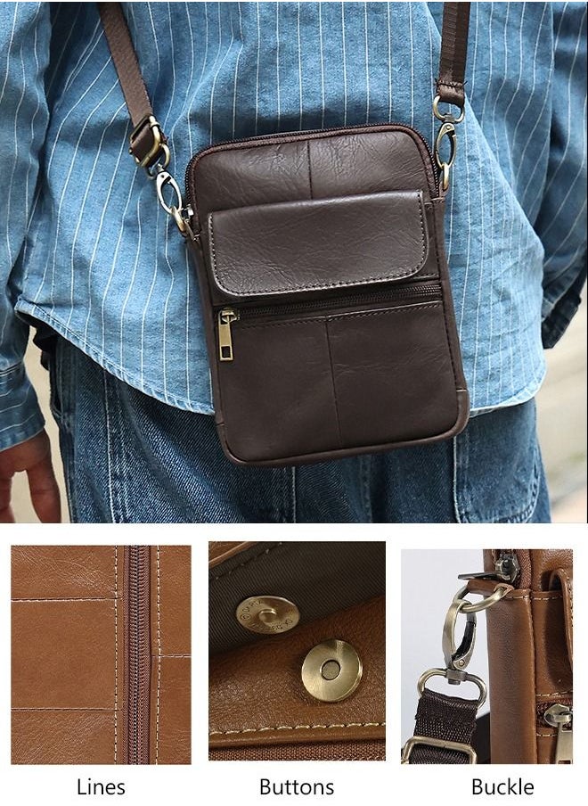 DUNISO Mens Leather Crossbody Bag Shoulder Bag with Adjustable Strap and Top Handle Multi-layer Functional New Trends Fashion Handbag  - Image 3