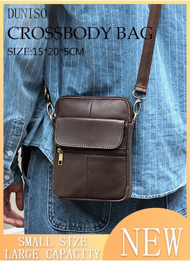 DUNISO Mens Leather Crossbody Bag Shoulder Bag with Adjustable Strap and Top Handle Multi-layer Functional New Trends Fashion Handbag  - Image 1