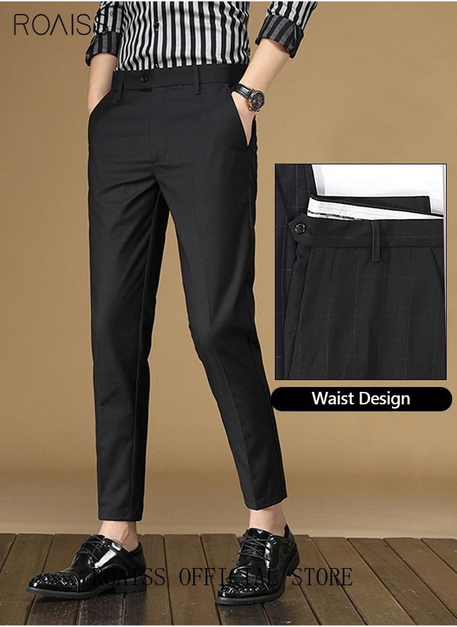 roaiss - Young Men's Suit Pants Straight Fit British Plaid Thin Section Business Casual Pants Cropped Pants - Image 1