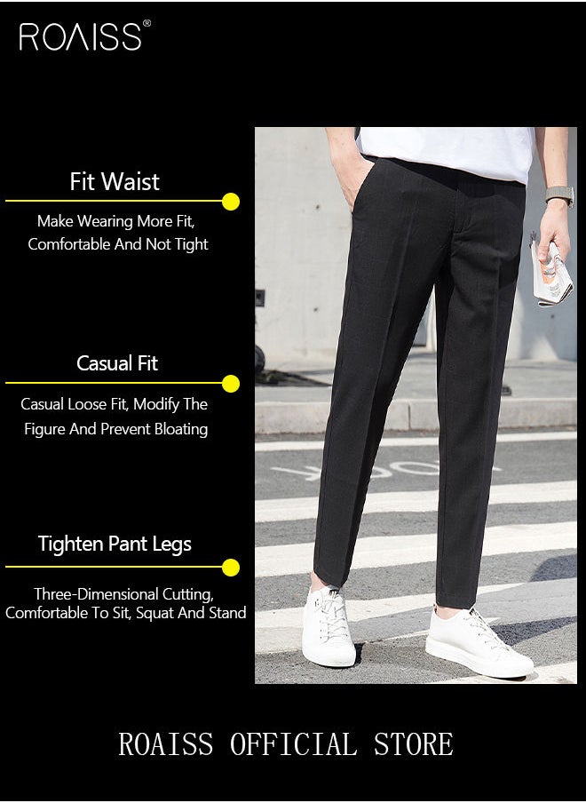 roaiss - Young Men's Suit Pants Straight Fit British Plaid Thin Section Business Casual Pants Cropped Pants - Image 1