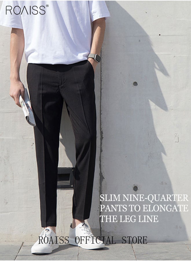 roaiss - Young Men's Suit Pants Straight Fit British Plaid Thin Section Business Casual Pants Cropped Pants - Image 1