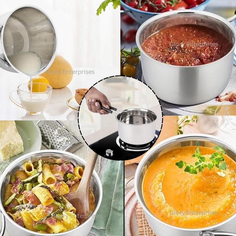 THE COOK HOUSE وعاء صلصة من الفولاذ المقاوم للصدأ من كوك هاوس مناسب للطهي على الموقد الكهربائي والغاز مع غطاء فضي قطر 16 سم ارتفاع 9 سم 15 لتر - Image 4