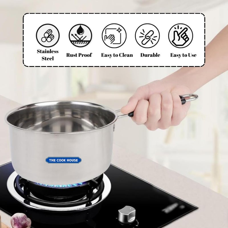 THE COOK HOUSE وعاء صلصة من الفولاذ المقاوم للصدأ من كوك هاوس مناسب للطهي على الموقد الكهربائي والغاز مع غطاء فضي قطر 16 سم ارتفاع 9 سم 15 لتر - Image 5