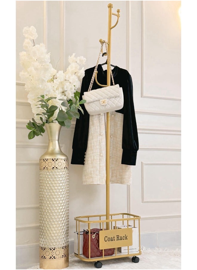 SHEE ONE Elegant clothes rack with storage basket and wheels for easy movement  - Image 1