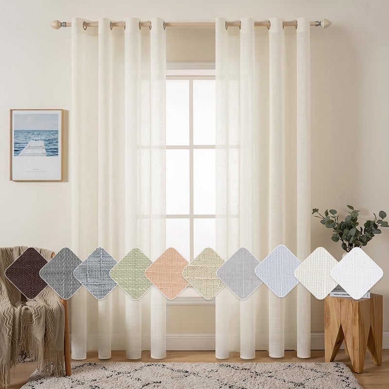 MIULEE 2 Panels Voile Curtains Sheer Cross Linenlike Solid Color Contemporary Decorative Ring Top Eyelet Panels for Bedroom Livingroom Nursery Room 55 Wx88 L Light Beige