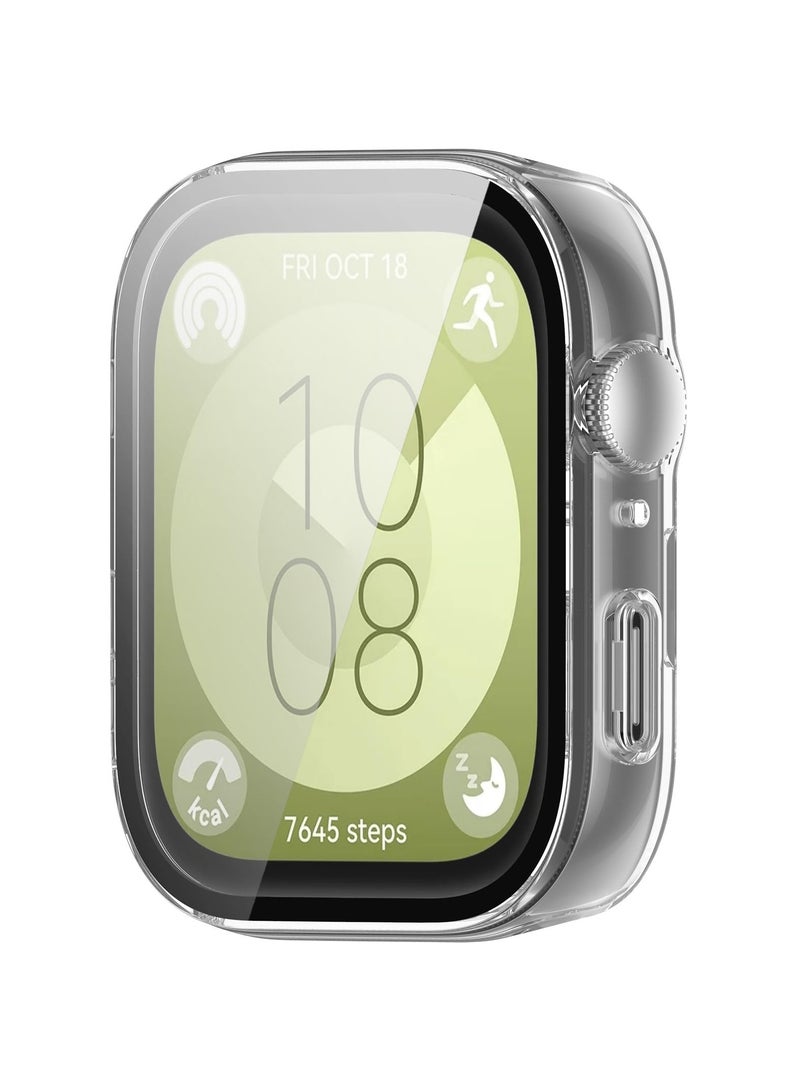 Case for Huawei Watch Fit 3 Hard PC Case + Screen Protector Protective Cover Full Coverage Shockproof (Transparent) - Image 1