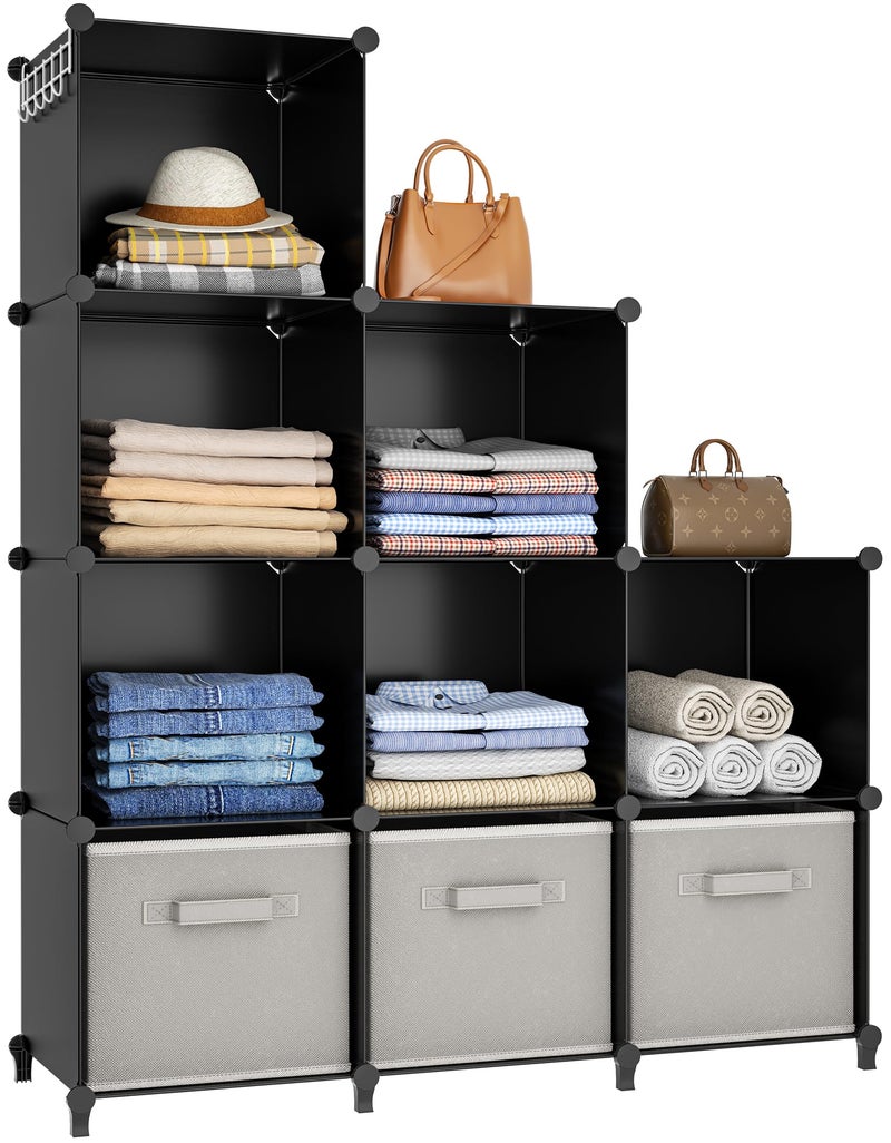 HOMIDEC Closet Organizers and Storage 9 Cube Storage Organizer Portable Closet Organizer Cubes Shelves for Clothes Bedroom Kids Room Bathroom Wardrobe Garment Racks Black