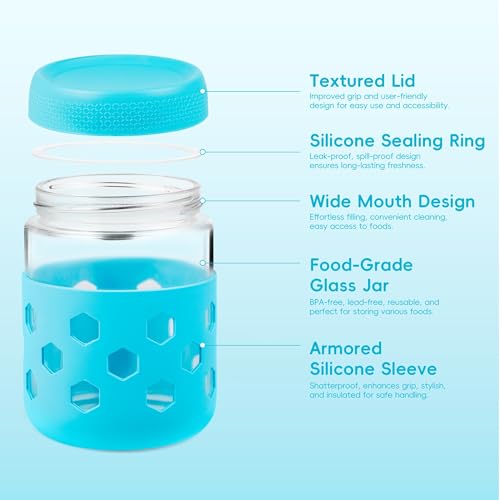 MICEBAY 16oz Overnight Oats Containers with Silicone Sleeves, 4-Pack Wide Mouth Glass Mason Salad Jars with Airtight Lids, BPA-Free Dishwasher Safe Leak-Proof Chia Seed Pudding Jar Meal Prep Container - Image 4