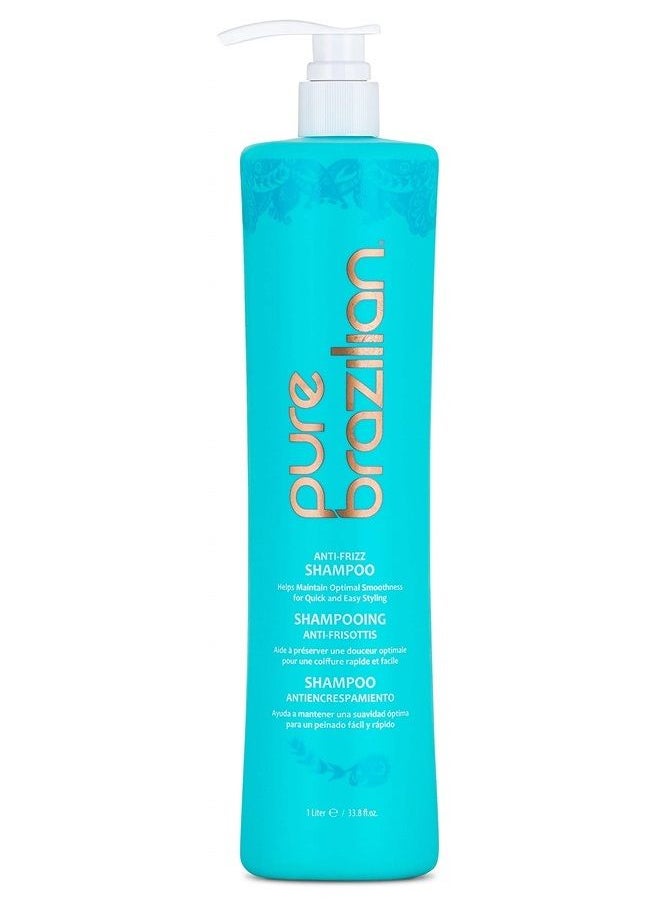 Pure Brazilian Anti Frizz Daily Shampoo With Pump- Salt-Free, Color Safe, With Keratin, Argan Oil, and Acai (1 Liter/33.8 Fl. Ounces)  - Image 1