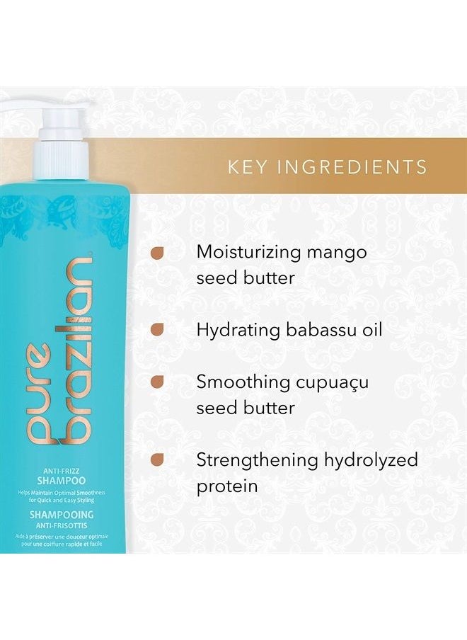 Pure Brazilian Anti Frizz Daily Shampoo With Pump- Salt-Free, Color Safe, With Keratin, Argan Oil, and Acai (1 Liter/33.8 Fl. Ounces)  - Image 4