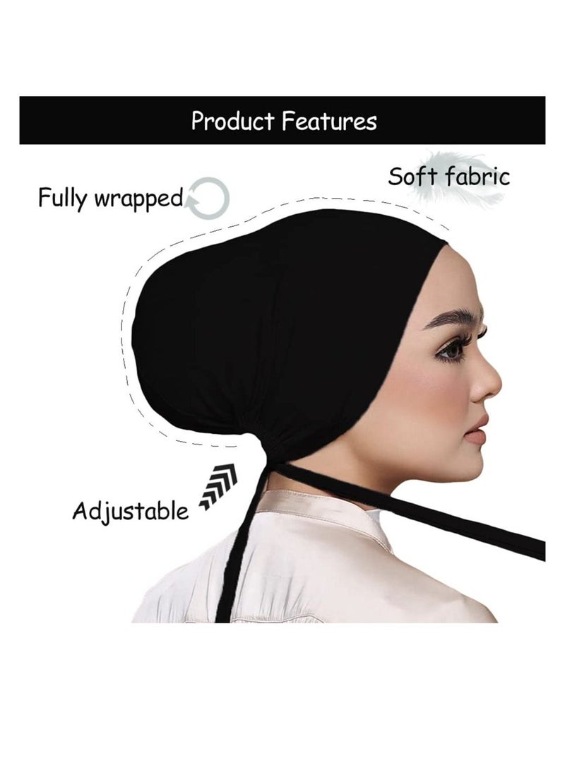 SYOSI 2 Packs Women Under Scarf Hat Hijab Cap Under Scarf Cap with Tie-Back Closure Black and White - Image 2