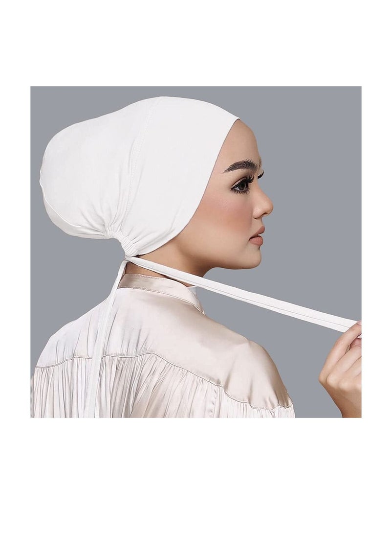 SYOSI 2 Packs Women Under Scarf Hat Hijab Cap Under Scarf Cap with Tie-Back Closure Black and White - Image 5