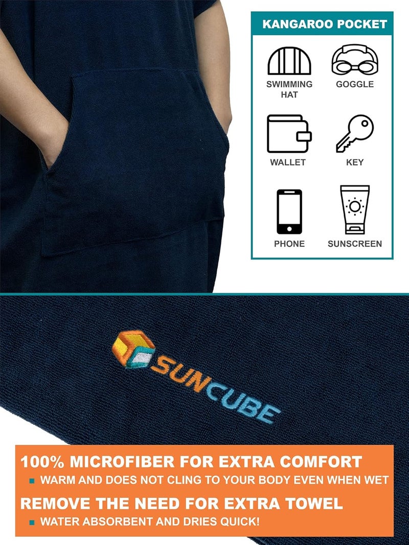 Suncube SUN CUBE Surf Poncho Changing Robe with Hood, Thick Quick Dry Microfiber Wetsuit Changing Towel for Surfing Beach Swim Outdoor Sports Men, Absorbent Wearable Towel Cover Up with Pocket, Navy Blue - Image 3