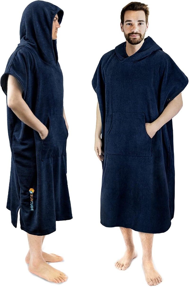 Suncube SUN CUBE Surf Poncho Changing Robe with Hood, Thick Quick Dry Microfiber Wetsuit Changing Towel for Surfing Beach Swim Outdoor Sports Men, Absorbent Wearable Towel Cover Up with Pocket, Navy Blue - Image 1