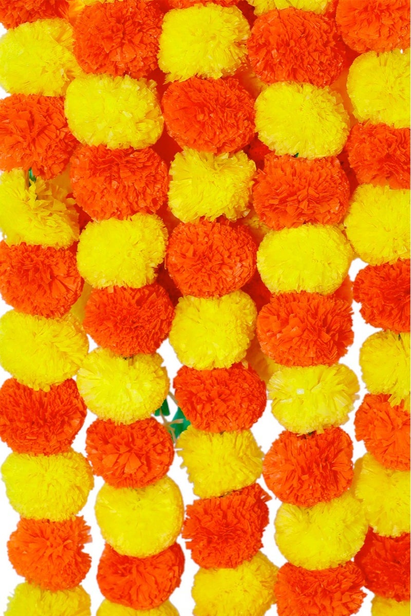 Shreeji Artificial Marigold Garland – Pack of 5, 5.1 ft Each | 34 Flowers per String | 3-Inch Blooms – Largest & Longest in Market | Indian Festival & Wedding Decor - Image 4