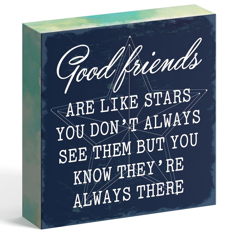 Barnyard Designs Wooden Box Sign Motivational Desk Decor for Office Inspirational Primitive Decorations for Women Shelf or Bathroom Dcor Quote Sign Good Friends