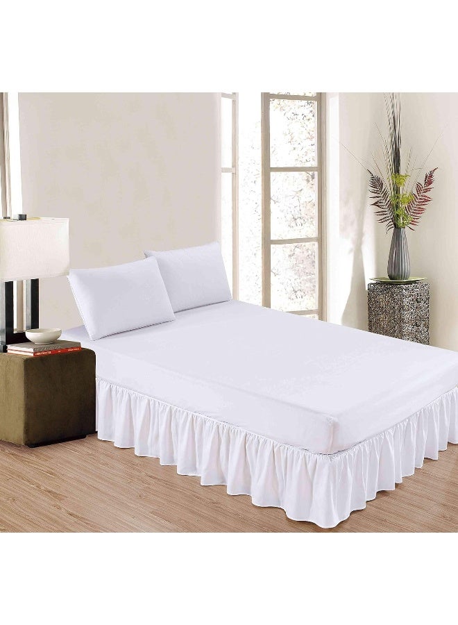 Sheets & Beyond Wrap Around Solid Microfiber Luxury Hotel Quality Fabric Bedroom Gathered Ruffled Bedding Bed Skirt 14 Inch Drop (King, White) - Image 2