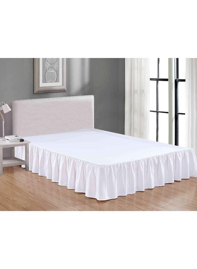 Sheets & Beyond Wrap Around Solid Microfiber Luxury Hotel Quality Fabric Bedroom Gathered Ruffled Bedding Bed Skirt 14 Inch Drop (King, White) - Image 1