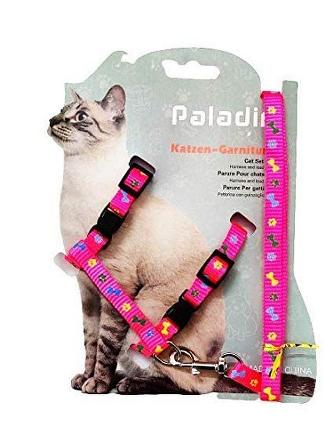 طقم حزام من النايلون للقطط الصغيرة والحيوانات الأليفة الصغيرة | حزام تدريب القطط (مطبوع عليه مخلب باللون الوردي) - Image 1