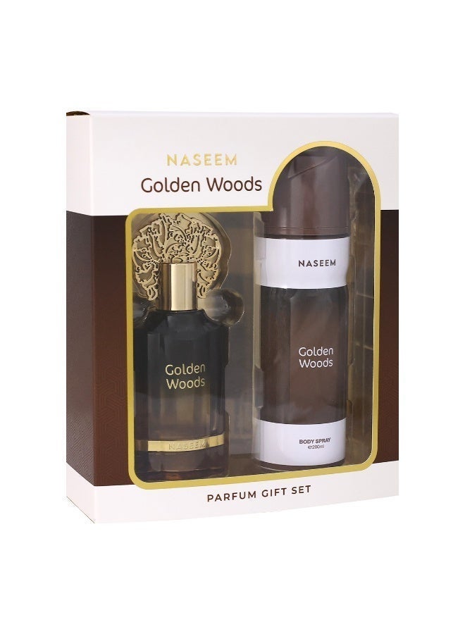 Naseem طقم هدايا غولدن وودز 2 قطعة - عطر أو دو بارفان 55 مل ورذاذ جسم معطر 200 مل للرجال والنساء - Image 1