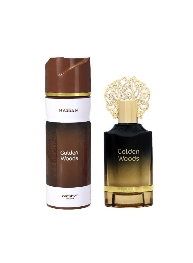 Naseem طقم هدايا غولدن وودز 2 قطعة - عطر أو دو بارفان 55 مل ورذاذ جسم معطر 200 مل للرجال والنساء - Image 3