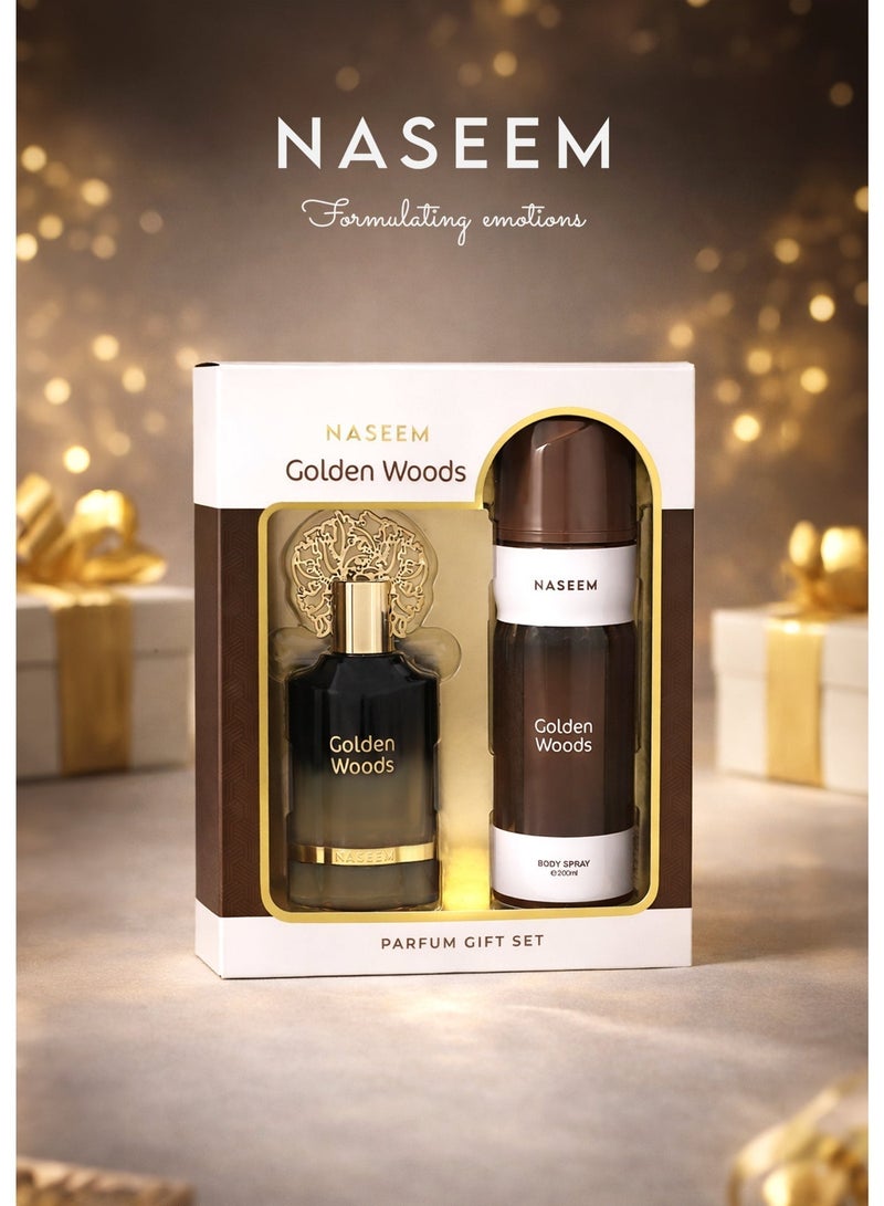 Naseem طقم هدايا غولدن وودز 2 قطعة - عطر أو دو بارفان 55 مل ورذاذ جسم معطر 200 مل للرجال والنساء - Image 4