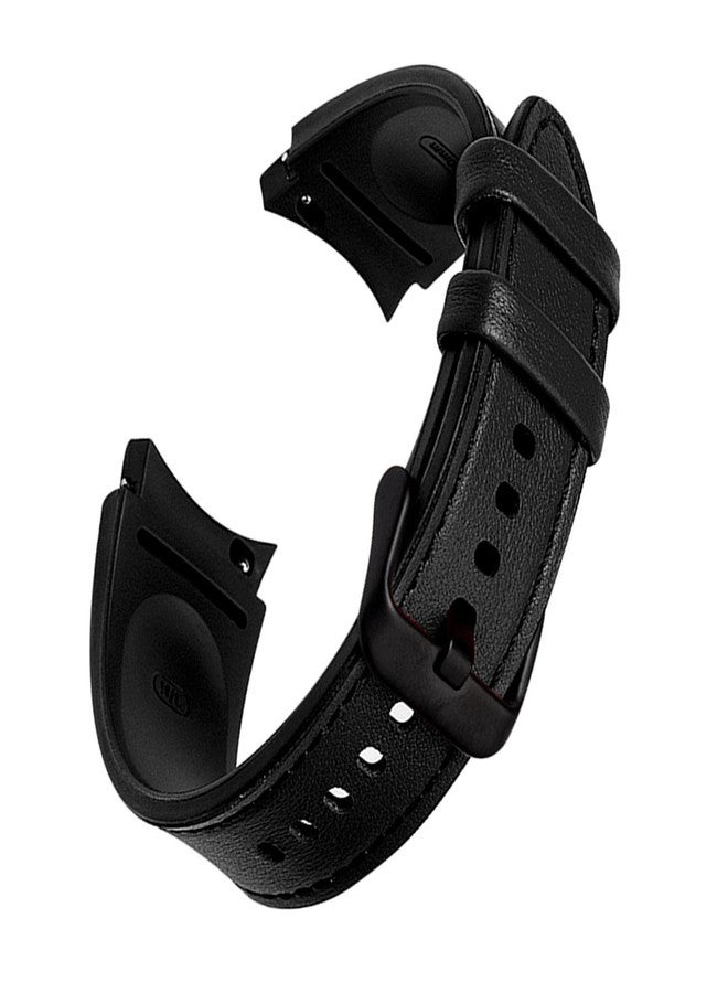 Abanen Watch Band for Samsung Galaxy Watch 5 40mm/44mm, Galaxy Watch 6 40mm/44mm, Soft Genuine Leather Hybrid Silicone Sweatproof Wristband Strap for Galaxy Watch 4 40mm/44mm (Black) - Image 1