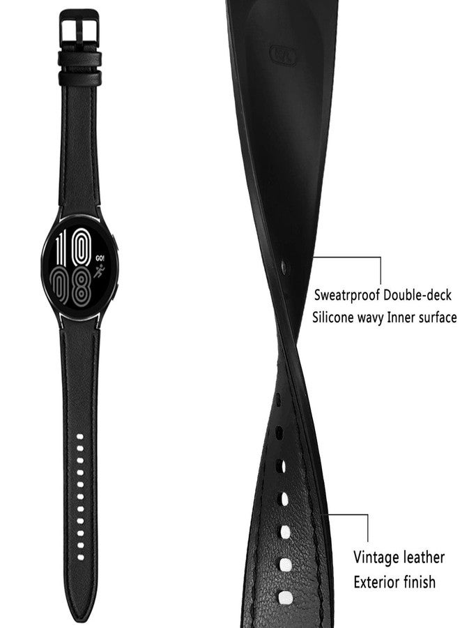 Abanen Watch Band for Samsung Galaxy Watch 5 40mm/44mm, Galaxy Watch 6 40mm/44mm, Soft Genuine Leather Hybrid Silicone Sweatproof Wristband Strap for Galaxy Watch 4 40mm/44mm (Black) - Image 3