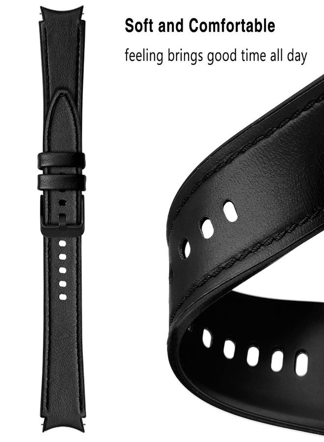 Abanen Watch Band for Samsung Galaxy Watch 5 40mm/44mm, Galaxy Watch 6 40mm/44mm, Soft Genuine Leather Hybrid Silicone Sweatproof Wristband Strap for Galaxy Watch 4 40mm/44mm (Black) - Image 4