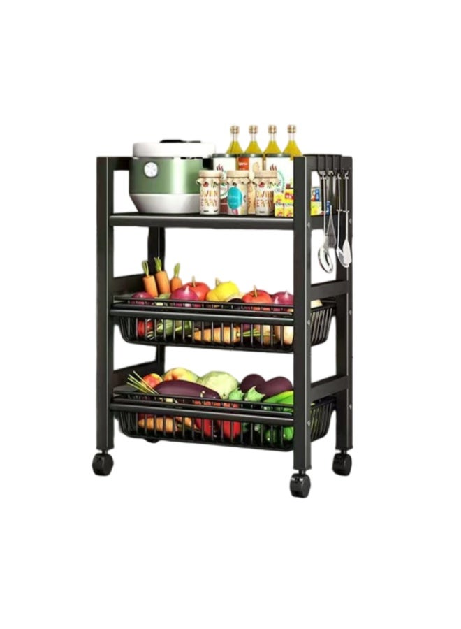 SALADAYS 3-Tier Metal Kitchen Storage Cart, Heavy-Duty Microwave Stand with Rolling Wheels & Fixed Feet, Multi-functional Mobile Utility Cart with Hanging Hooks - Image 1