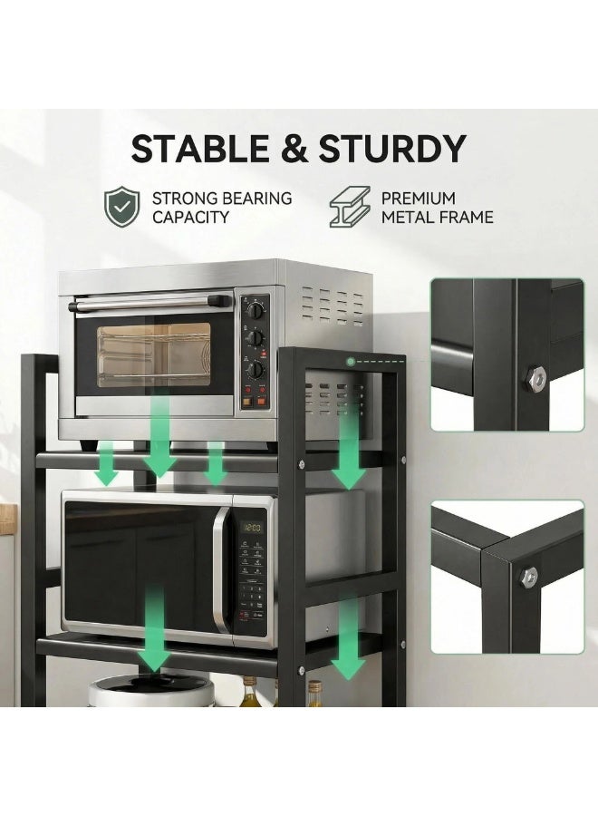 SALADAYS 3-Tier Metal Kitchen Storage Cart, Heavy-Duty Microwave Stand with Rolling Wheels & Fixed Feet, Multi-functional Mobile Utility Cart with Hanging Hooks - Image 5