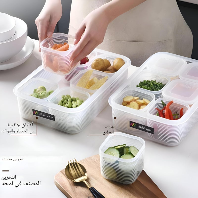 Fridge Storage Organizer - Reusable Plastic Food Containers with 6 Small Detachable Boxes, Perfect for Storing Fruits, Veggies, Meat, and Fish to Maintain Freshness - Image 3