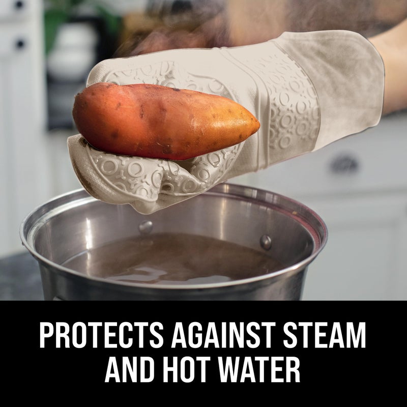 HOMWE BPA-Free Silicone Oven Mitts Ultra Heat Resistant up to 500Â°F - Oven Mitts with Thick Cotton Liner - Long Slip Resistant Pot Holders, Flexible Oven Gloves - Beige 14.7 - Image 4