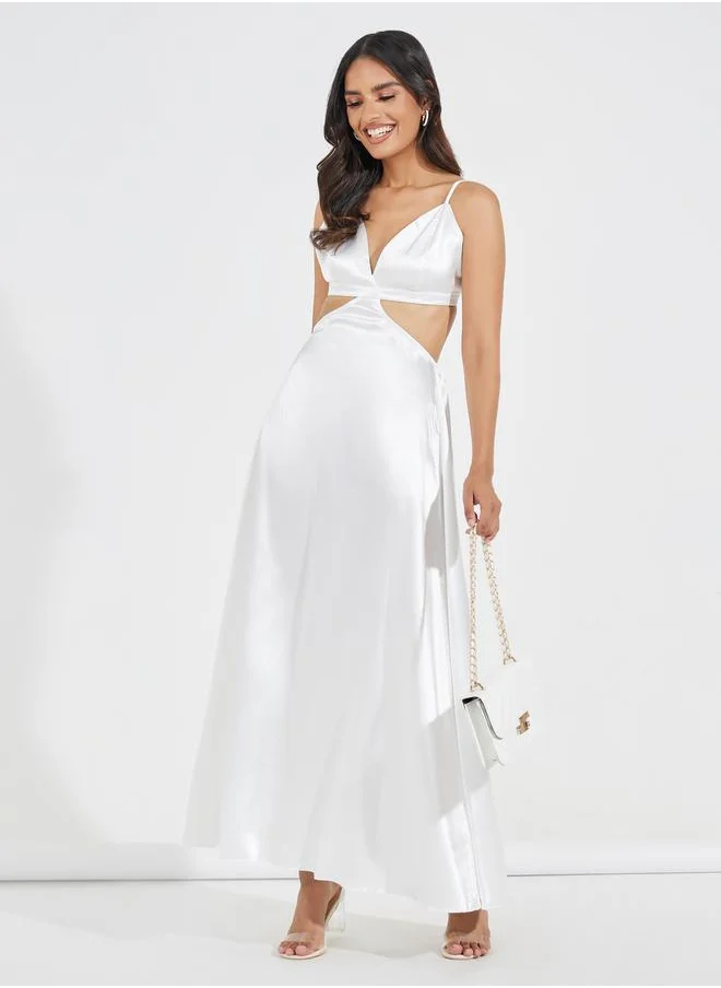 Causey Satin Plunge Neck Cut-Out Detail Maxi Dress