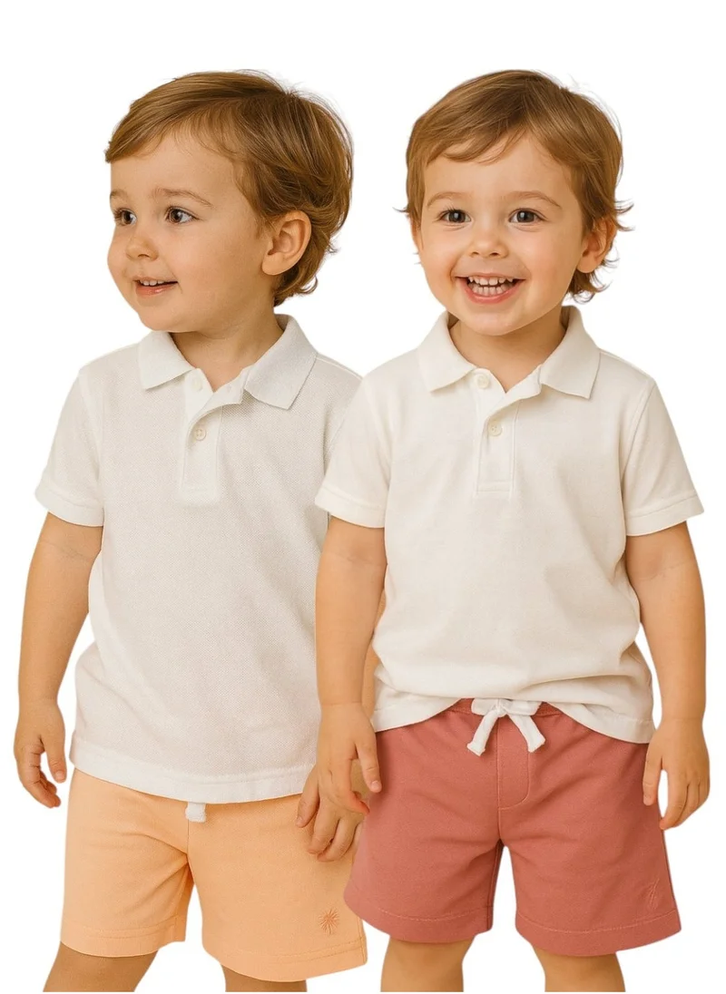 victor and jane BOYS PACK of 2 "Everyday Lace-Up and Elasticated Waist Shorts" in Peach and Coral