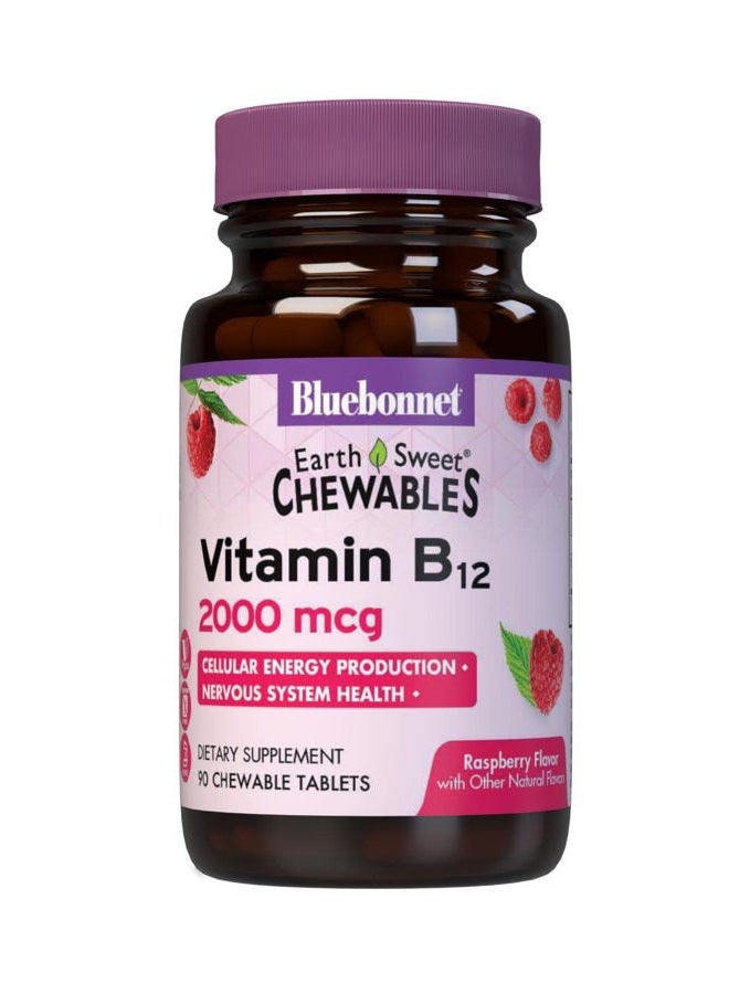 Bluebonnet Nutrition Earth Sweet Vitamin B12 2000 mcg Chewable Tablets, Soy-Free, Gluten-Free, Kosher Certified, Dairy-Free, Vegan, Raspberry Flavored, 90 Chewable Tablets, 90 Servings - Image 1