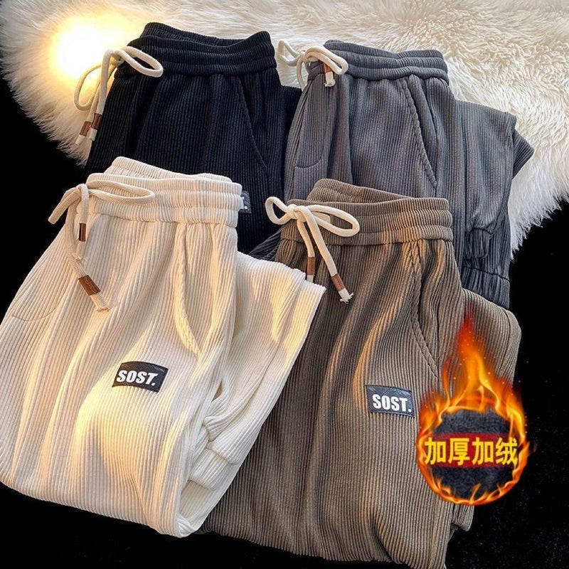 2023 Corduroy Mens Casual Joggers Loose Fit dark gray [fleece-lined 0841] Cabin D 