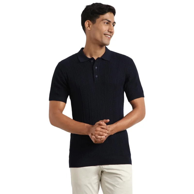 Men's Navy Textured Polo Shirt
