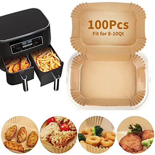 MMH Air Fryer Disposable Paper Liner for Ninja DZ201/DZ401/DZ550/DZ302/SL401/SL451,100PCs Rectangle 8.6x 5.5'' Baking Parchment Paper Inserts Accessories,Ninja Foodi Dual Papel para Freidora de Aire - Image 1